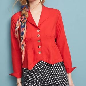 Anthropologie red Maeve Delia Tailored Blouse tailored size 0